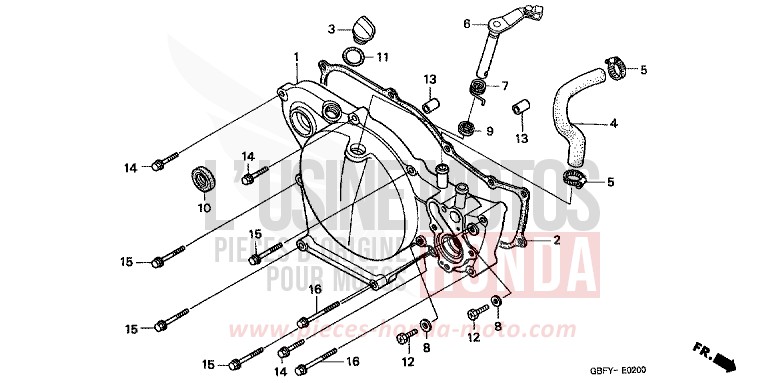KURBELGEHAEUSEABDECKUNG von CR80R "große Räder" EXPLOSION RED (R254) von 2000